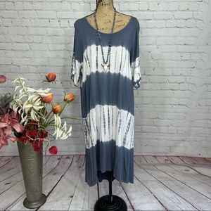 Easel Boutique Tie Dye Hi Low Boho Midi Dress